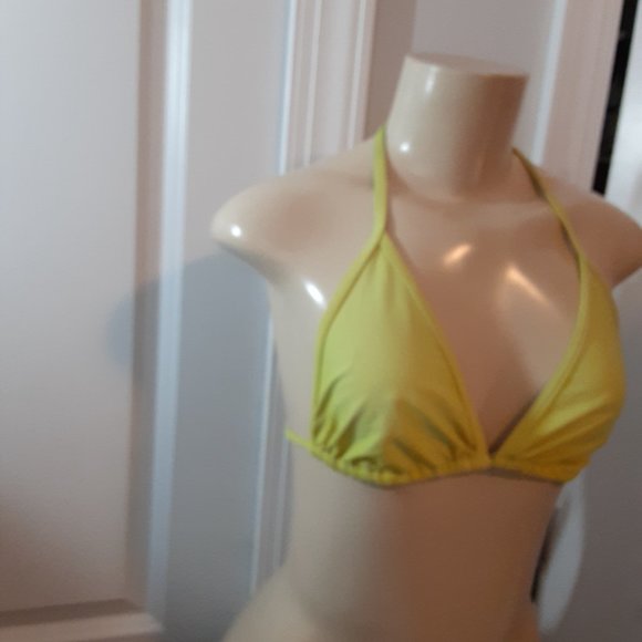 Itty Bitty Yellow String Slider Tied Off Triangle Bikini Top - Picture 3 of 10